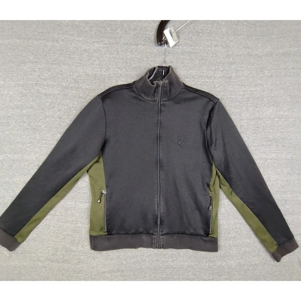 LRL Womens Jacket Medium‎ Black Green Full Zip Active Stretch Equestrian Preppy